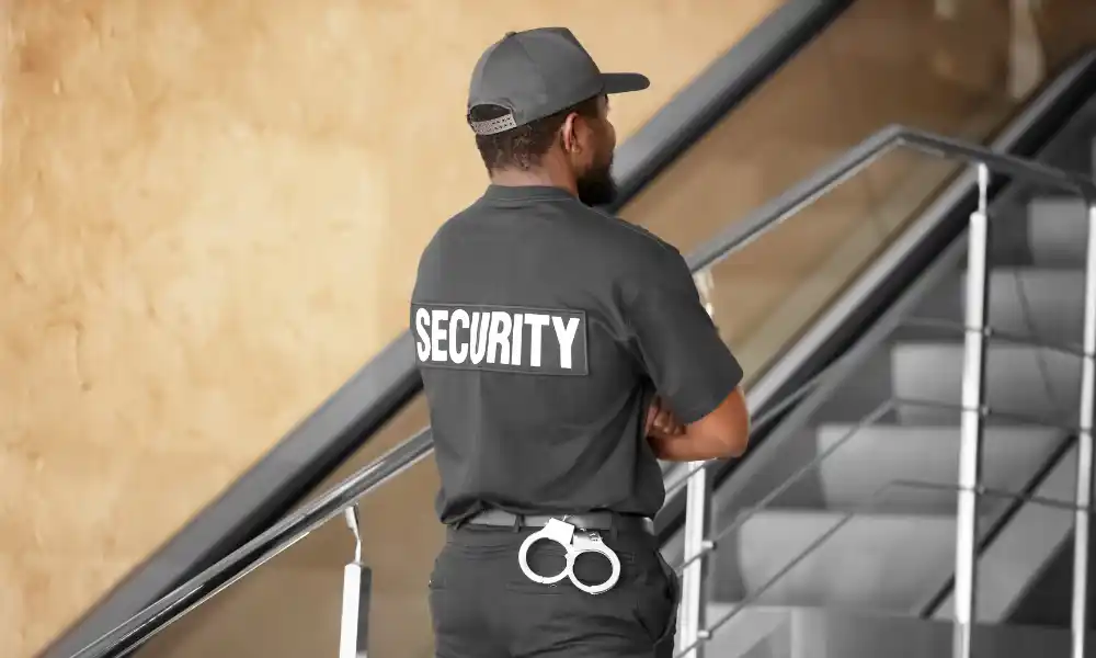 Security professional standing in healthcare building