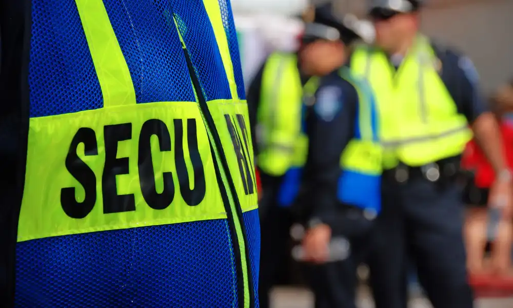 Home 1 High-visibility jacket worn by private security officer in Massachusetts