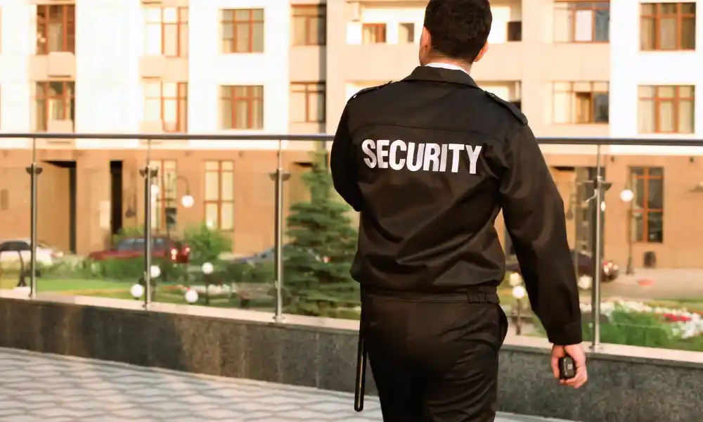 Security guard patrolling gated residential community in Massachusetts